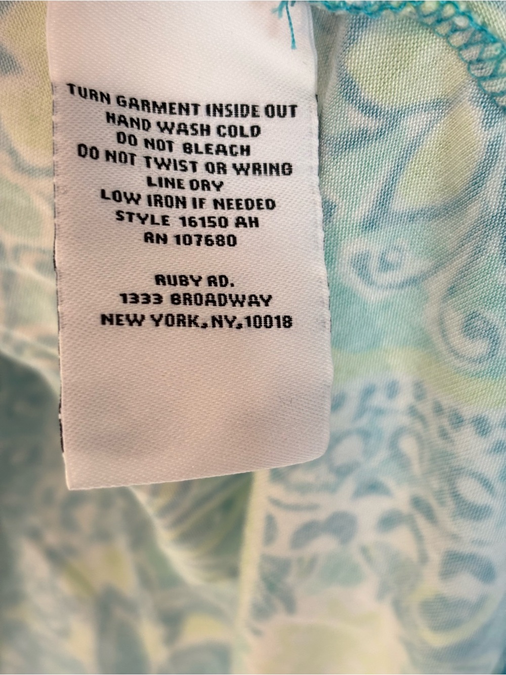 Ruby Rd. Turquoise and Lime Floral V-Neck 3/4 Sleeve Tunic - Large - Picture 6 of 11